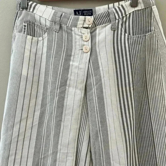 ❤️Host Picks❤️[US4/EU34]ARMANI  JEANS WideLeg Hemp/Linen Blend Gray Straps Pant - Picture 2 of 11